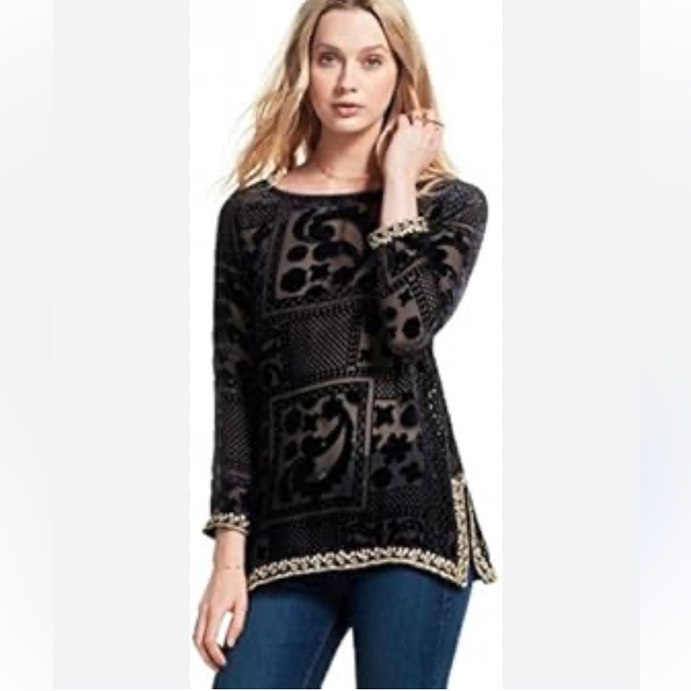 NWT Calypso St. Barth Mianette Velvet Burnout Embellished Shirt Black Size XS